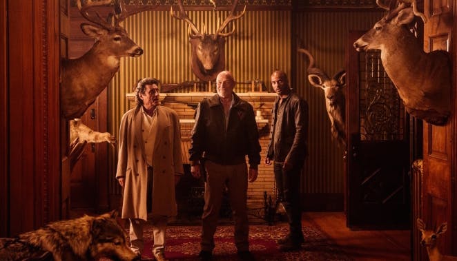 Ian McShane, Corbin Bensen, and Ricky Whittle