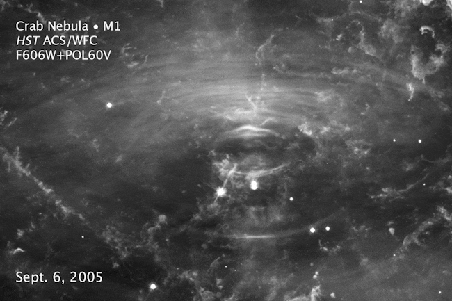Hubble captures wave-like rings expanding outward from the "heart" of an exploded star.