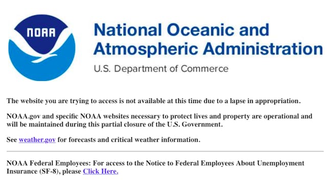 The National Oceanic and Atmospheric Administration's page that usually shows the WMM was offline as of January 11.