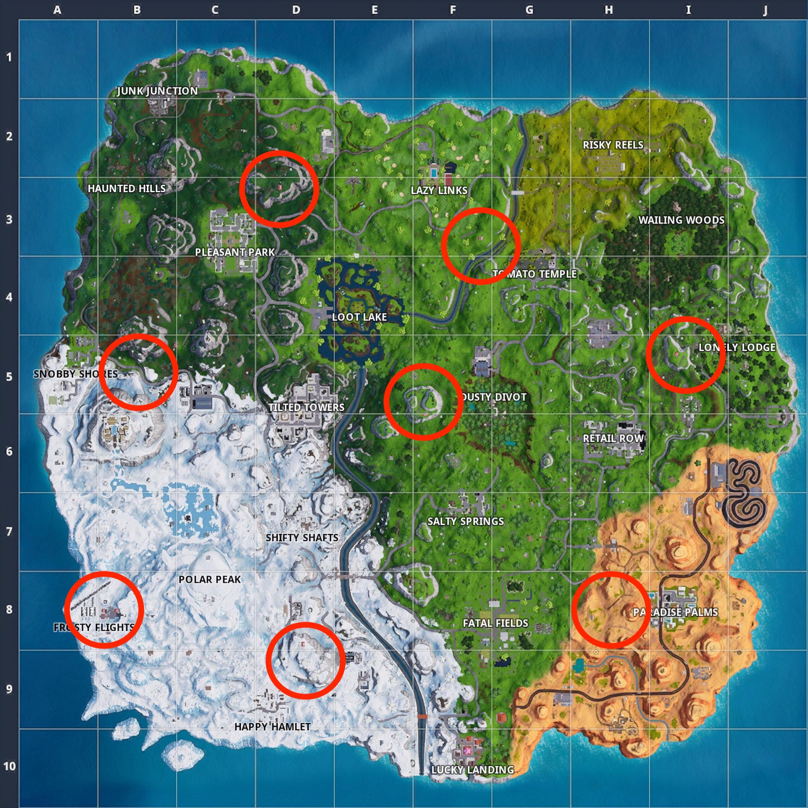 fortnite 5 golden rings locations map how to complete the challenge inverse - fire ring locations fortnite season 8