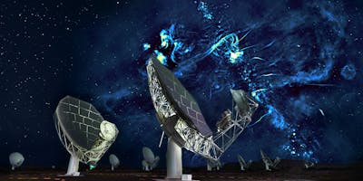 composite of MeerKAT telescope and radio bubbles