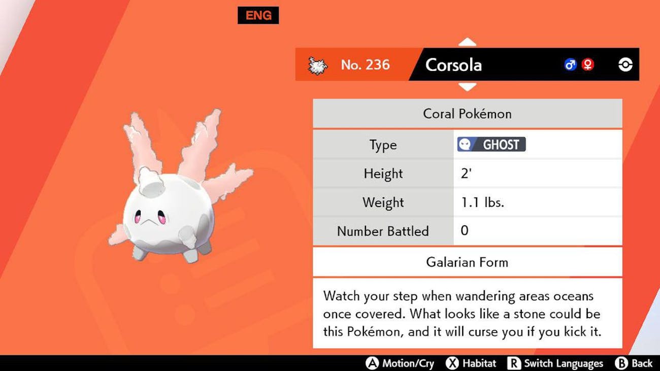 galarian corsola pokemon sword and shield