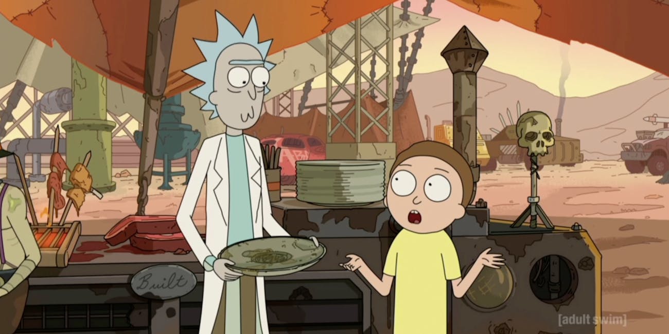 Rick and Morty try human flesh.