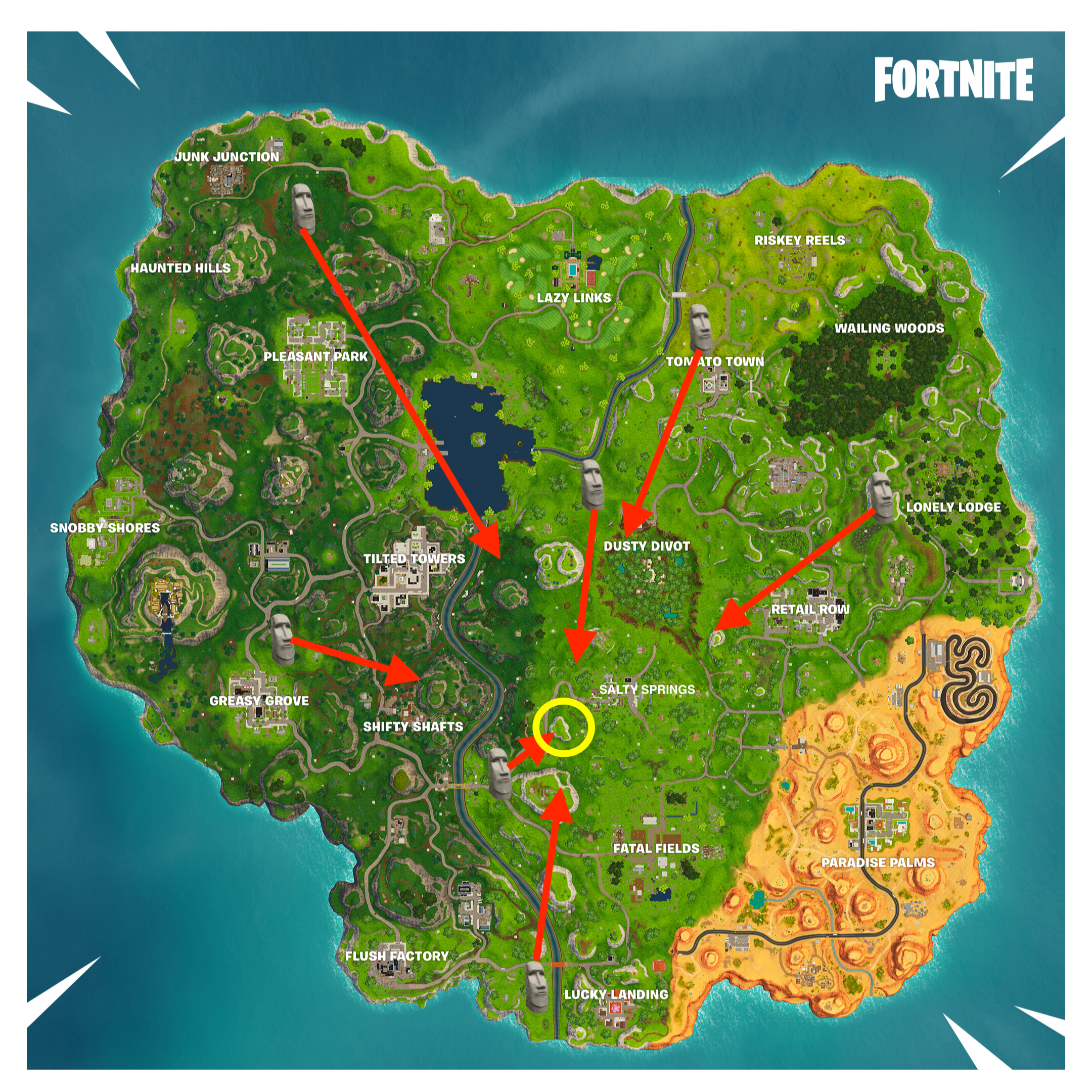 fortnite search stone heads location map and video for week 6 challenge inverse - all fortnite faces locations