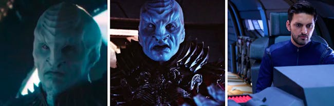 Three faces of Shazad Latif on 'Star Trek': Mirror Voq, Voq, and Tyler