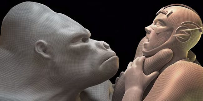 A digitally rendered Gorilla Grodd inspects Barry Allen on 'The Flash'.