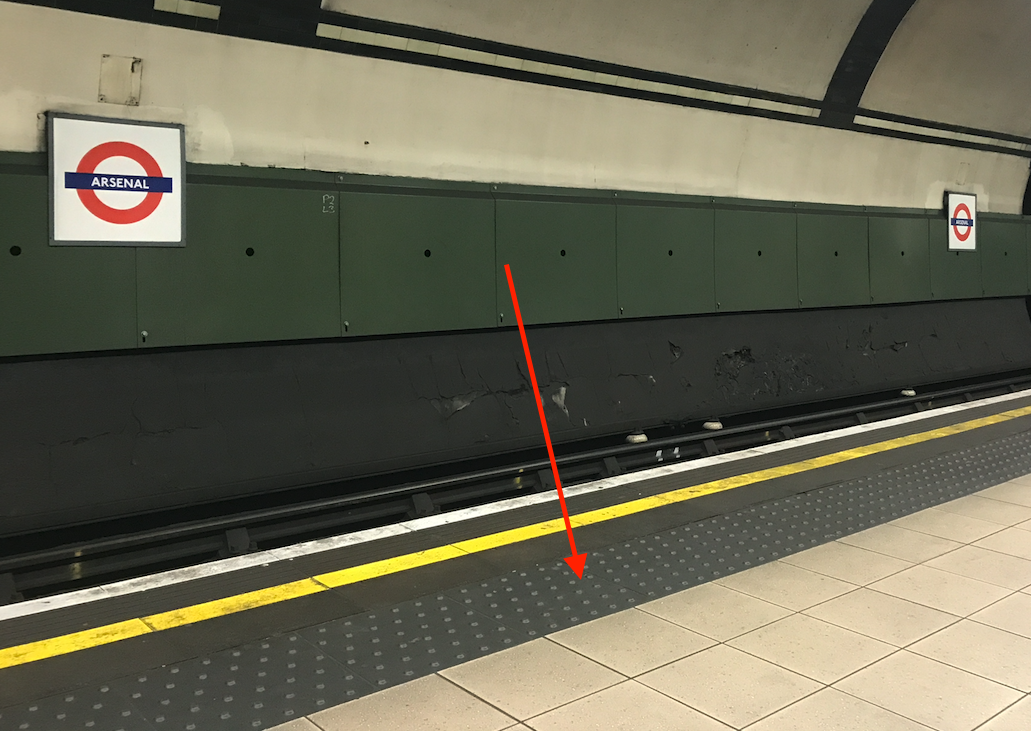 Tactile block on the platform of a tube station in London.