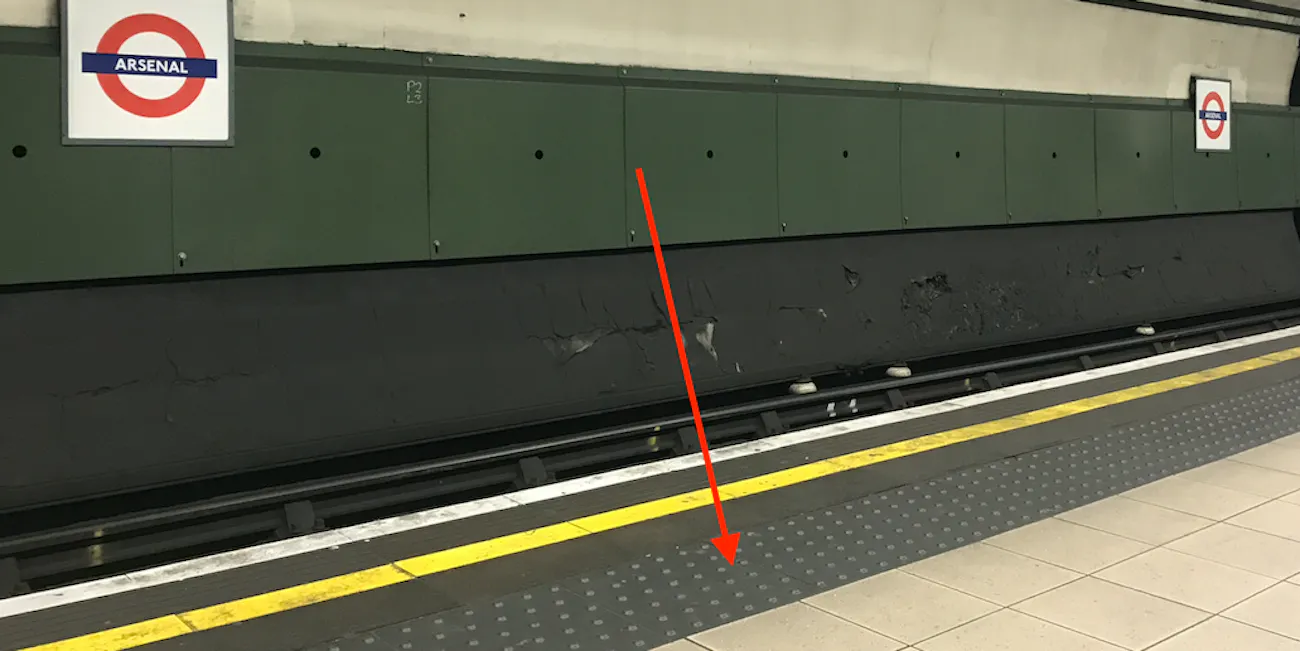 Tactile block on the platform of a tube station in London.