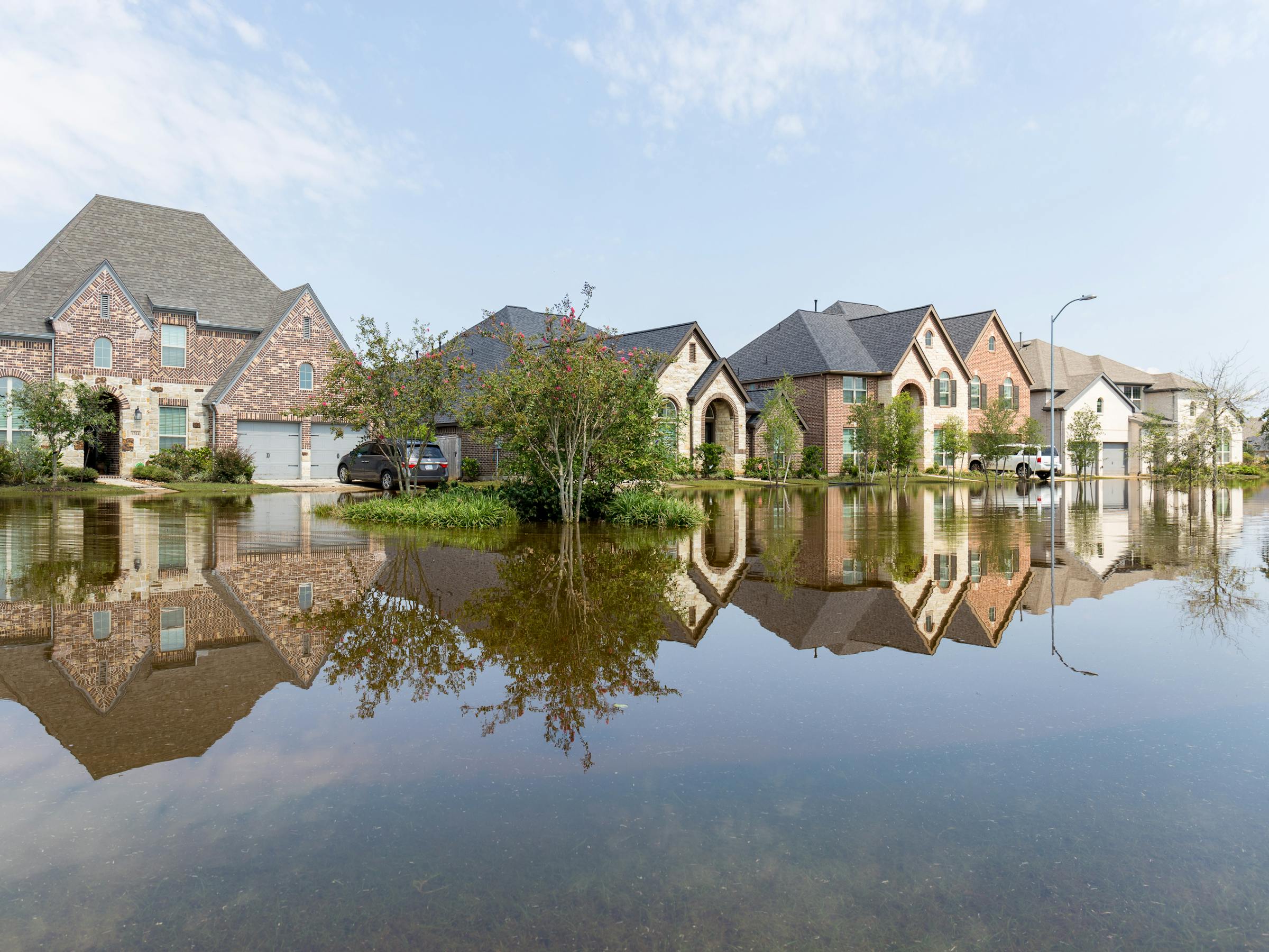 houses flooded on the street