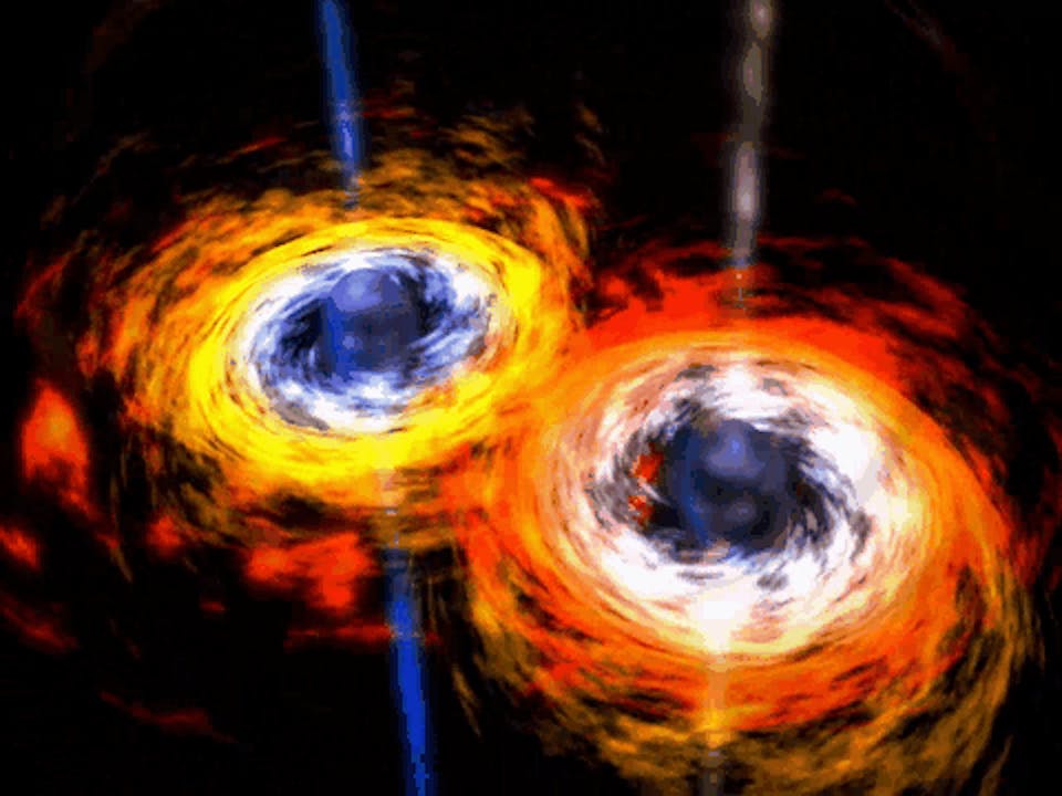Черная дыра двигается. Черная дыра. Черные дыры слияние. Столкновение двух галактик. Двойная черная дыра.