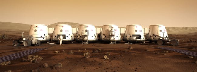 A view of the proposed Mars One outpost on the red planet.