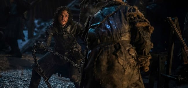 Jon faces off against a Thenn at the Battle of Castle Black.