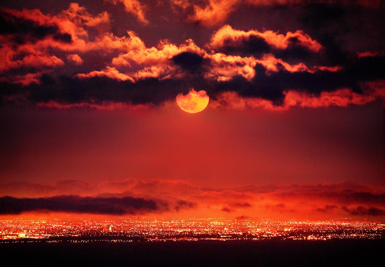 A strawberry moon over Los Angeles.