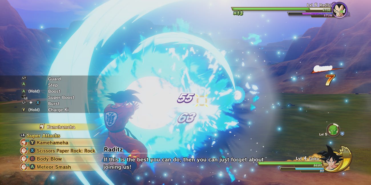 Goku Uses Kamehameha Against Raditz in Dragon Ball Kakarot