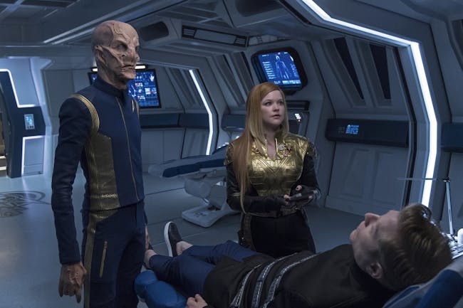 Saru and Tilly with Stamets in the upcoming episode of 'Discovery," "The Wolf Inside."