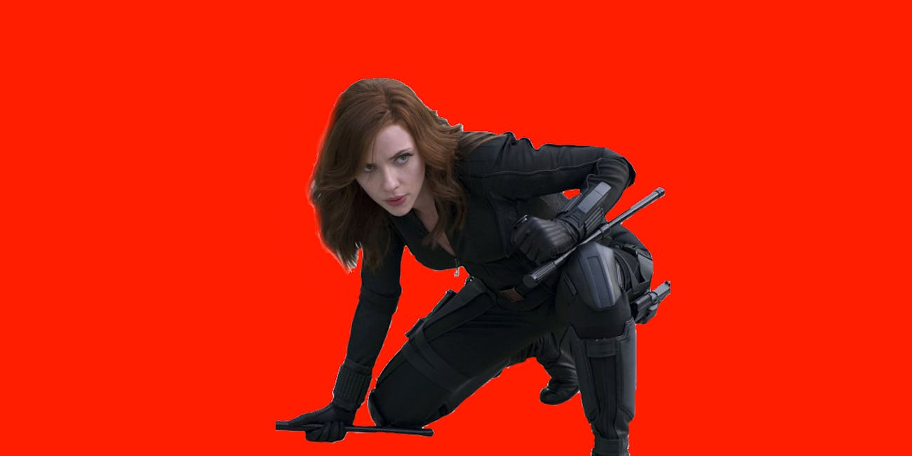 Black Widow on a red background