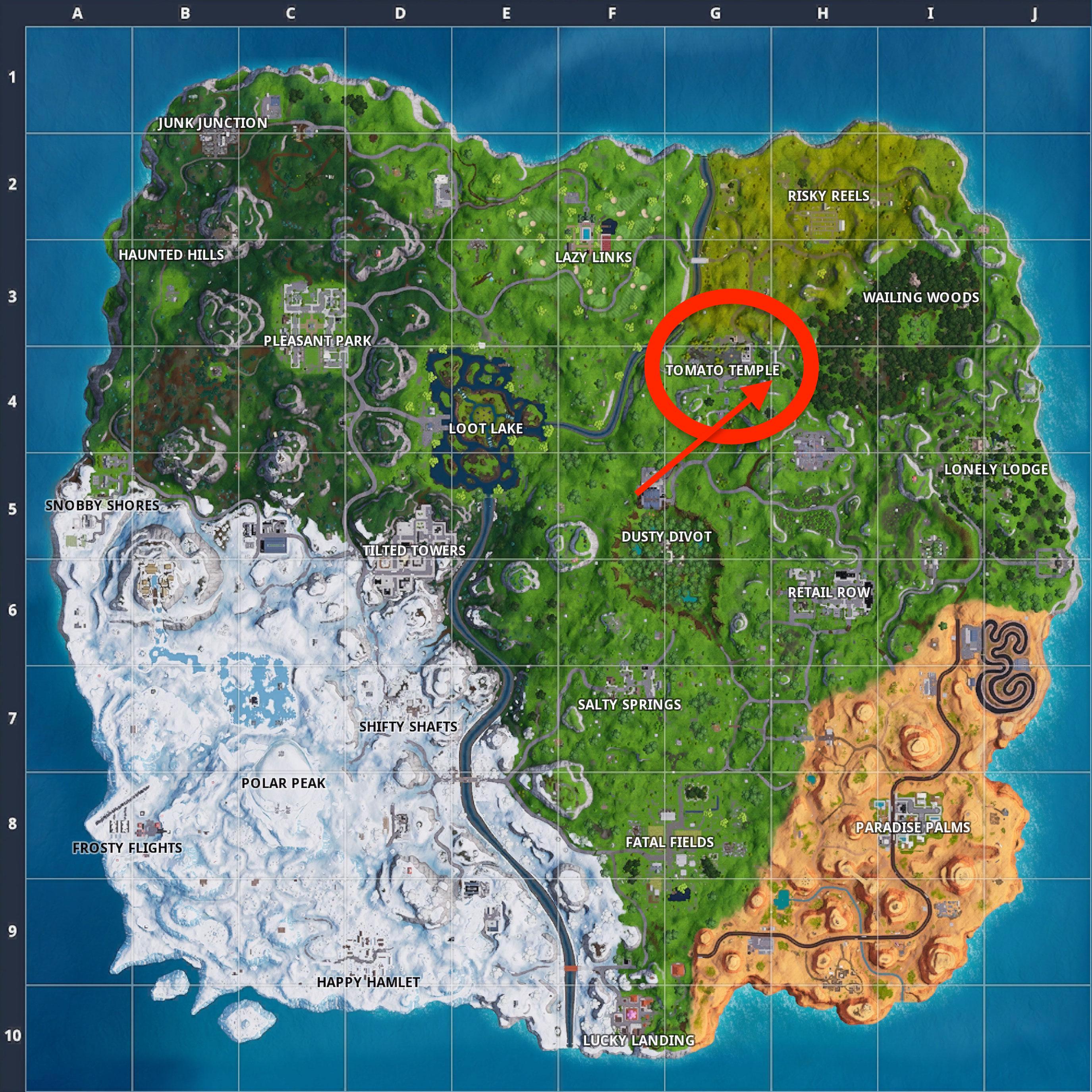fortnite search between a giant rock man crowned tomato encircled tree inverse - crab location fortnite