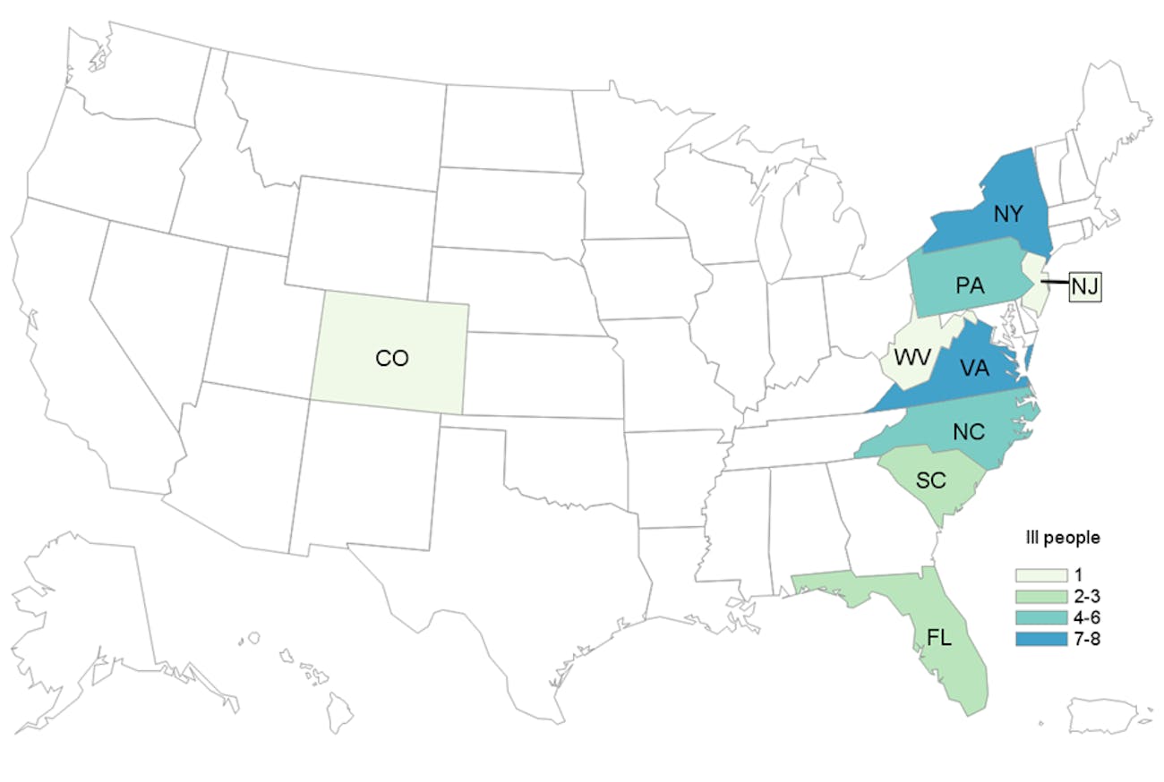 Map of affected states
