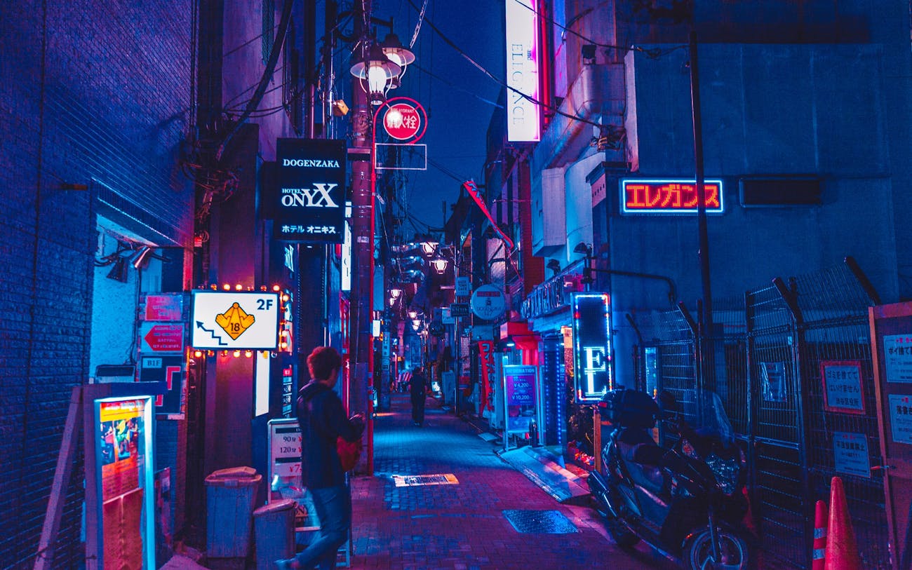 neon signs, lights, night