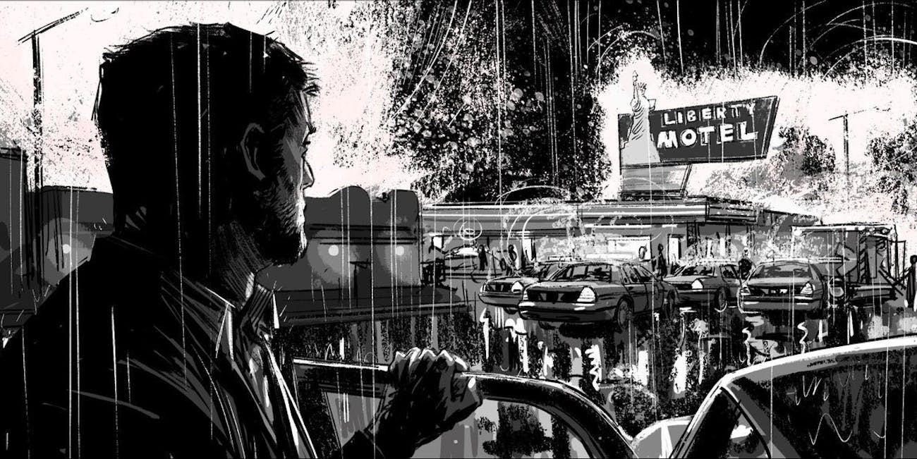 Logan storyboard from director James Mangold featuring the Liberty Motel
