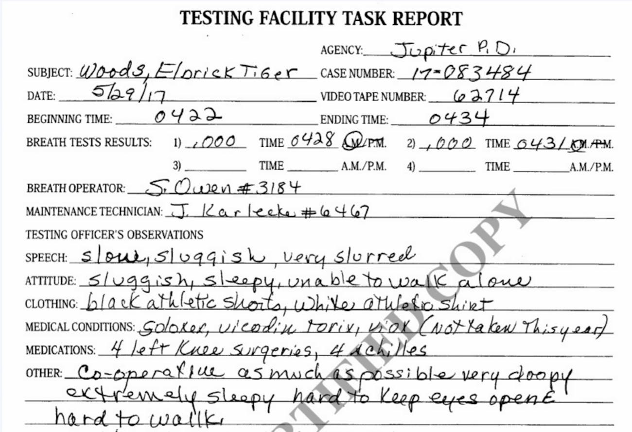 tiger woods arrest report