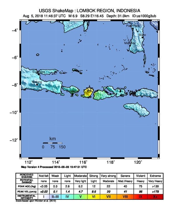 Shake map of Sunday's quake
