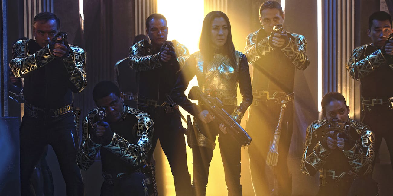 The Emperor (Michelle Yeoh) commands her troops in 'Star Trek: Discovery'