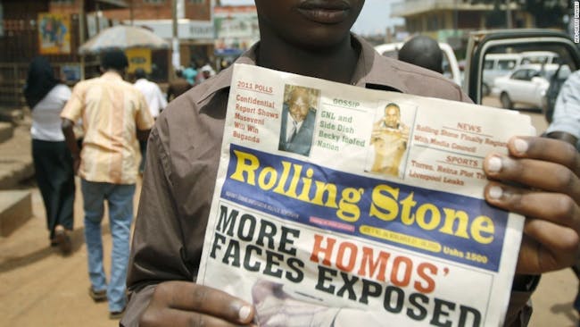 'Rolling Stone Uganda,' a tabloid paper unrelated to the American 'Rolling Stone,' celebrates the persecution of queer Ugandans in 2010.