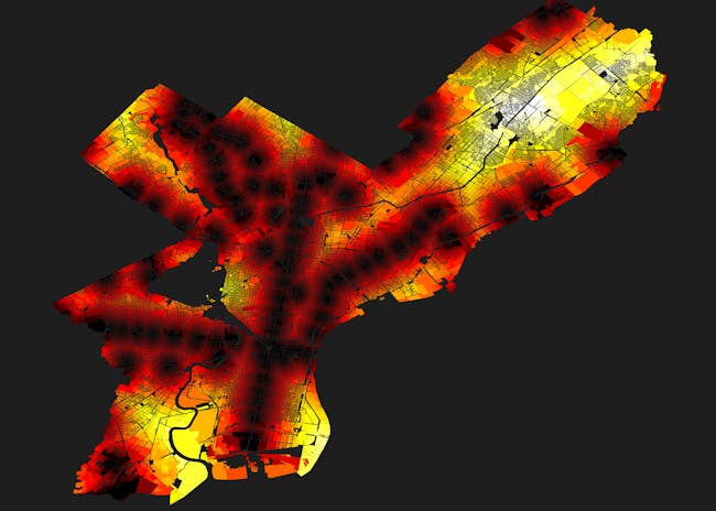 The Philadelphia map that shows distance to SEPTA stations.