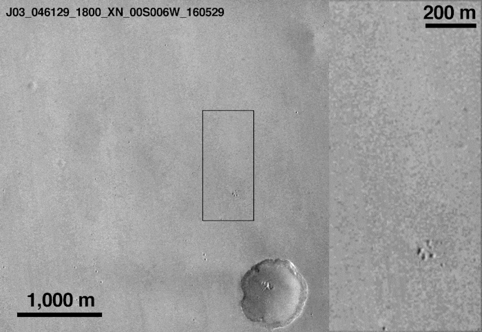 Satellite footage from the Mars Reconnaissance Orbiter showing the Schiaparelli lander crash site. 