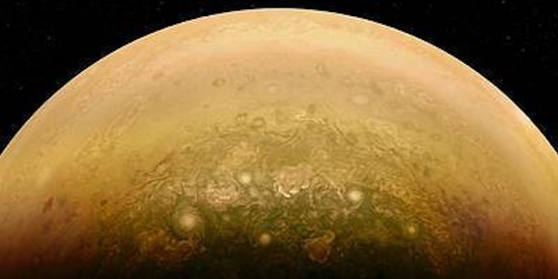 Image of Jupiter's swirling atmosphere created by a citizen scientist and Juno's JunoCam instrument. 