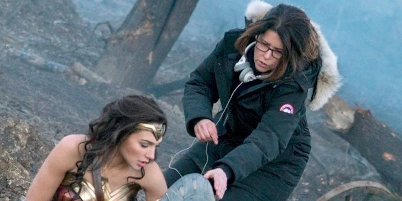 Director Patty Jenkins directing Gal Gadot in 'Wonder Woman' as Diana Prince, aka Wonder Woman.