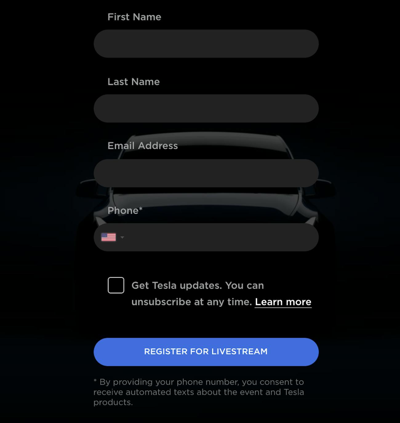 tesla model y live stream sign up