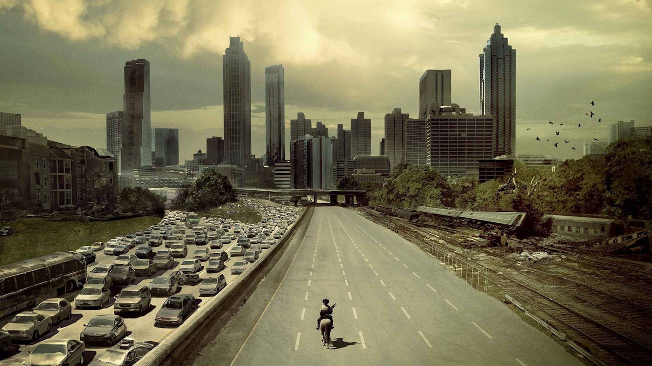 Rick starts his journey alone and on horseback.