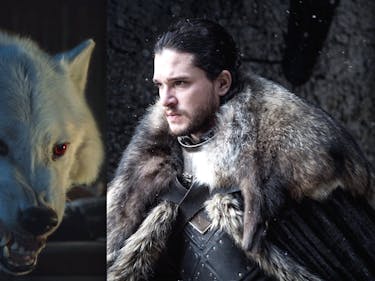 Ghost and Kit Harington as Jon Snow in 'Game of Thrones' Season 7