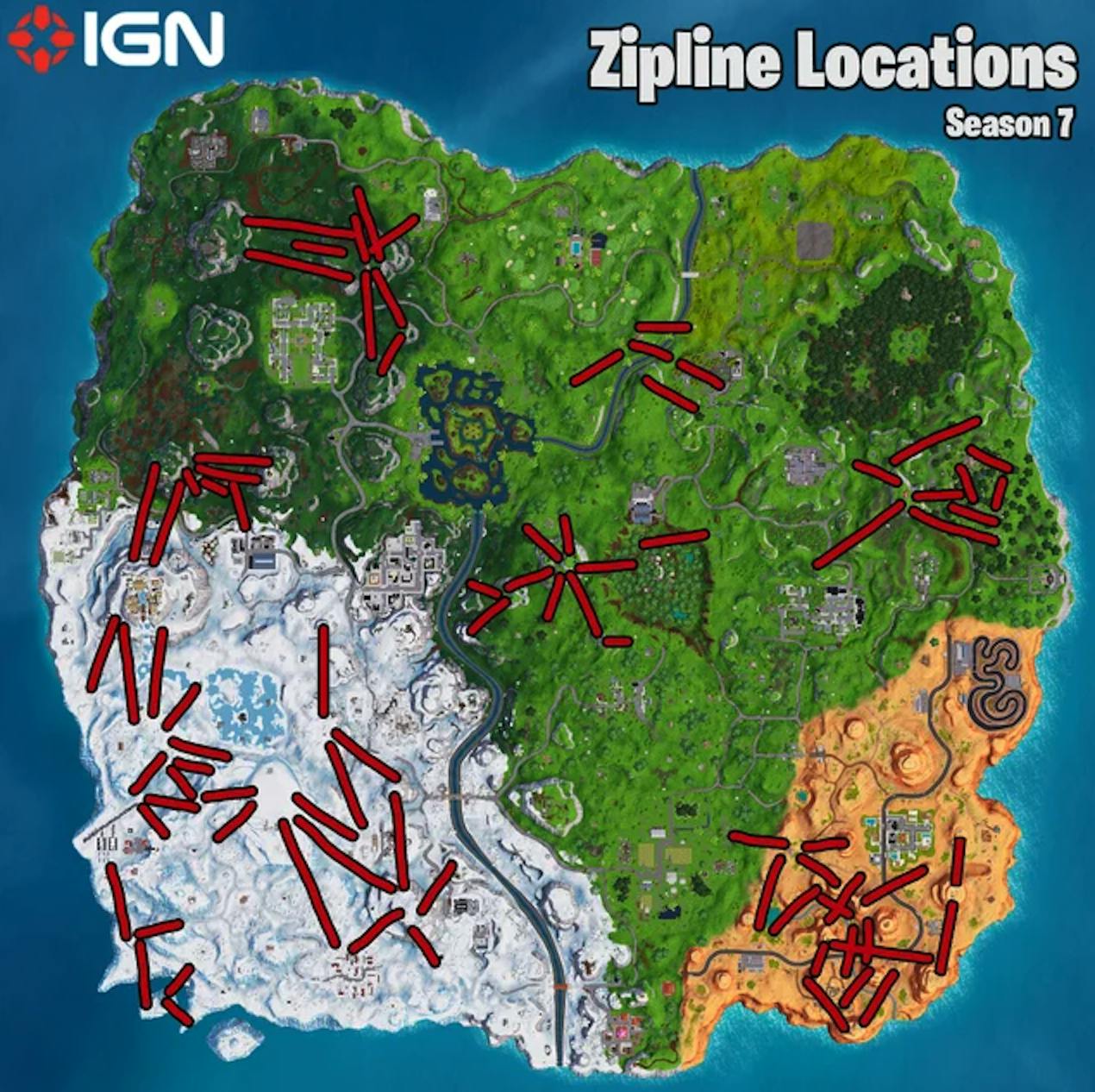 Fortnite Zipline Locations Map Video Guide For The Week 3 - ign s handy zipline location map will help you complete this fortnite challenge