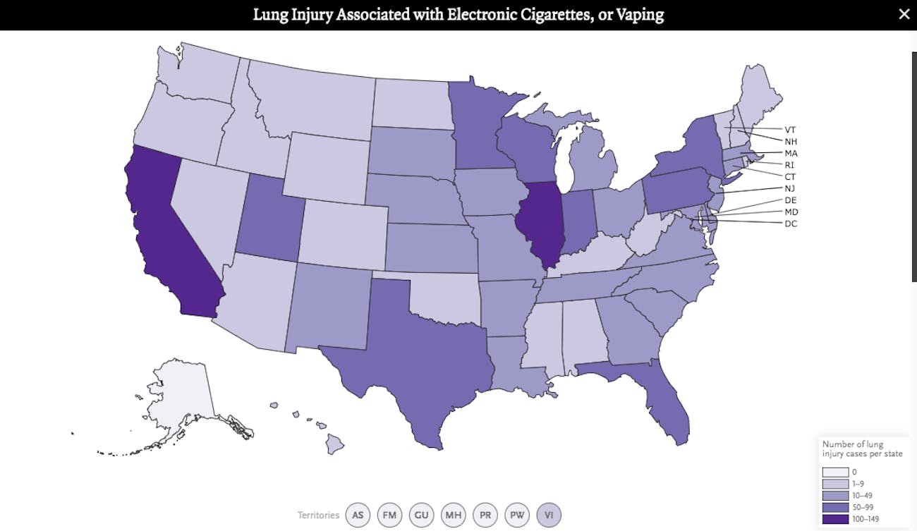 vaping related illnesses, map 
