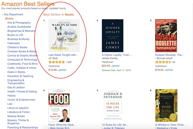 'A Day in the Life of Marlon Bundo' was the top-selling book on Amazon.com on Monday, March 19, 2018.
