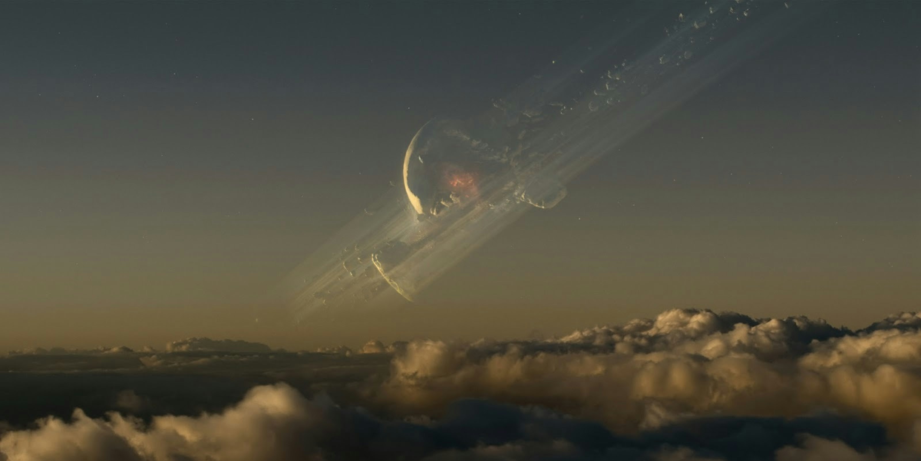 A still from the movie “Oblivion,” depicting a shattered moon.
