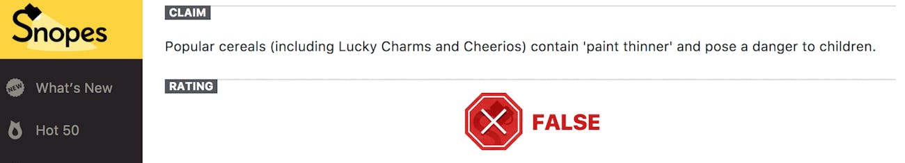 Snopes Lucky Charms Cheerios debunking