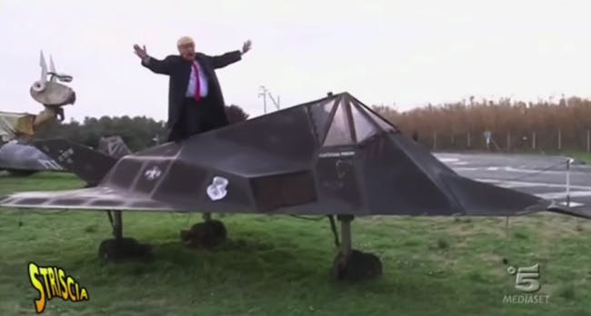 An unfunny portrayal of Trump in Italy.
