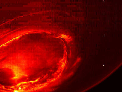 An infrared view of Jupiter's southern aurora as seen by the Juno spacecraft. 