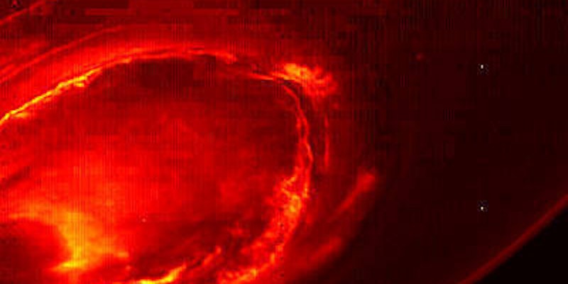 An infrared view of Jupiter's southern aurora as seen by the Juno spacecraft. 