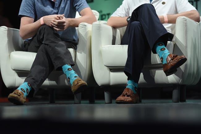 NEW YORK, NY - MAY 05: Co-Founder and COO of Yik Yak, Brooks Buffington (L) and Co-Founder and CEO of Yik Yak, Tyler Droll speak onstage during TechCrunch Disrupt NY 2015 - Day 2 at The Manhattan Center on May 5, 2015 in New York City. (Photo by Noam Galai/Getty Images for TechCrunch)