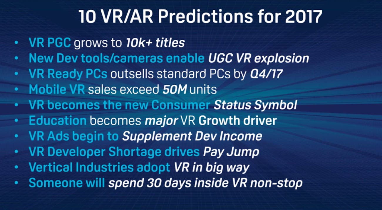 Graylin's 2017 predictions for VR and AR.
