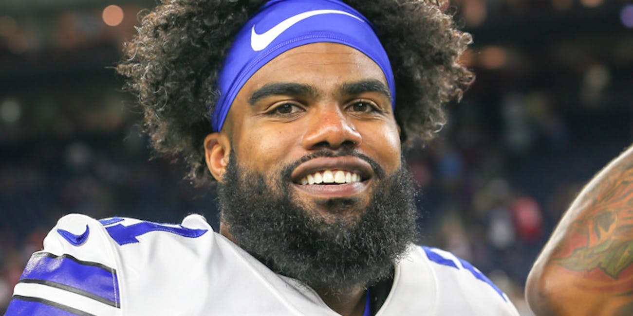 p.p1 {margin: 0.0px 0.0px 0.0px 0.0px; font: 18.0px Georgia} Dallas Cowboys running back Ezekiel Elliott (21) chats with other players after the football game between the Dallas Cowboys and Houston Texans on August 30, 2018 at NRG Stadium in Houston, Texas.