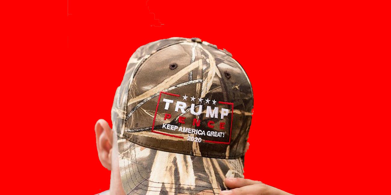 "A great accessory for any outdoor activity! Our Breakup camo Trump-Pence 2020 hat makes a strong statement of support for America's winning ticket" is the caption for this photo on Donald J. Trump's website.