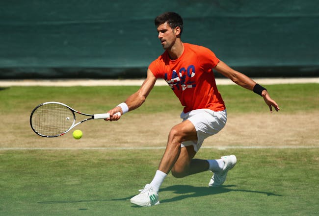 LONDON, ENGLAND - JULY 02: Novak Djokovic of Serbia in action during practice ahead of the Wimbledon Lawn Tennis Championships at the All England Lawn Tennis and Croquet Club on July 2, 2017 in London, England. (Photo by Clive Brunskill/Getty Images)
