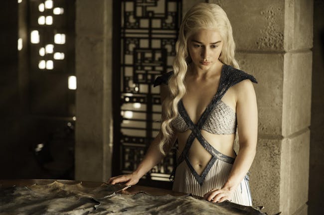 Emilia Clarke as Daenerys Targaryen in 'Game of Thrones' tops the most beautiful characters in the survey.