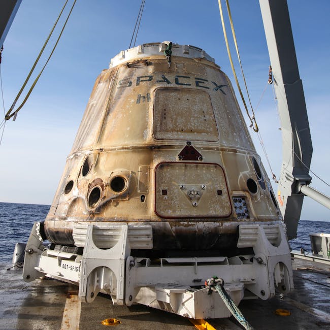 The SpaceX Dragon capsule on Saturday, January 13, 2018 on a ship in the Pacific Ocean, filled with with approximately 4,100 pounds of NASA cargo, science and technology demonstration samples from the International Space Station. It was used in the CRS-6 Mission.